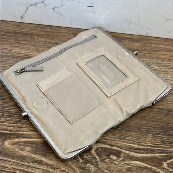 HOBO Handbags - Hobo Lauren Clutch Wallet Leather Double Frame Light Gray Magnetic